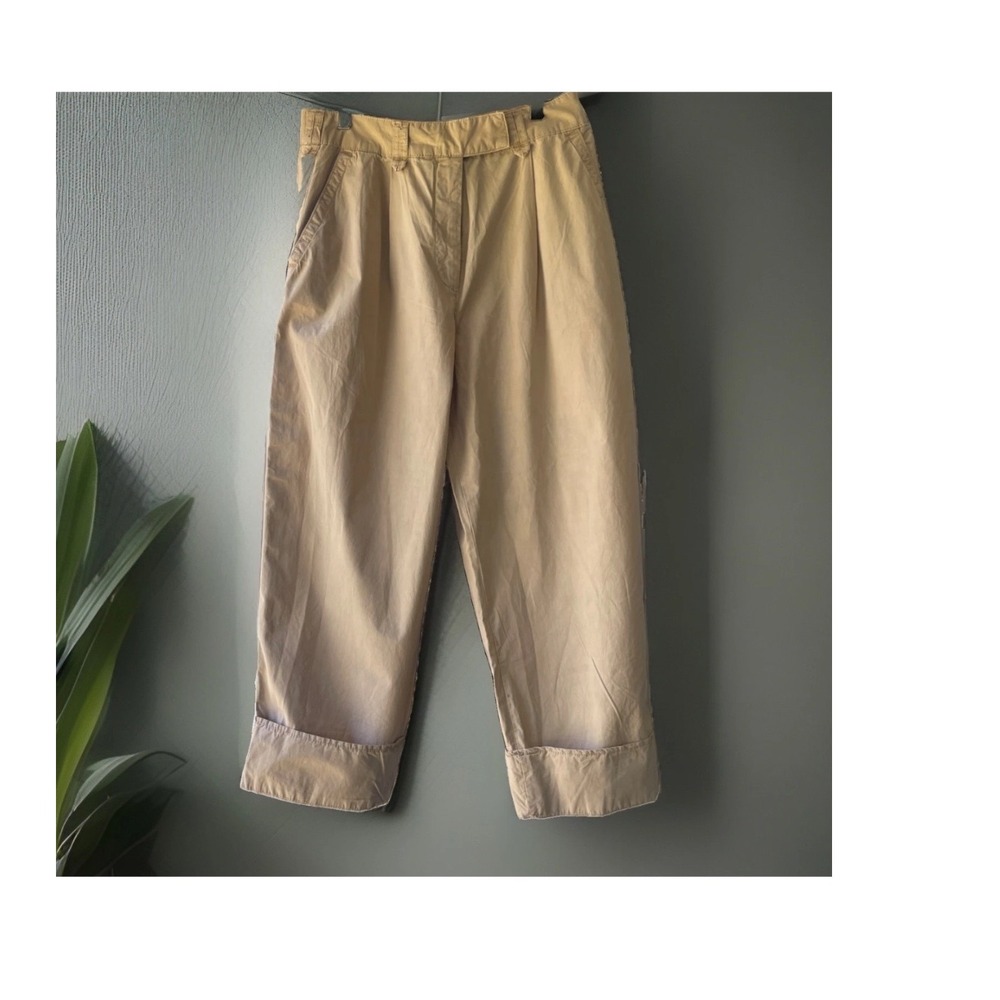Anthropologie Pleated Chino Pants Women Size 0 Tan Cuffed High Rise Cotton